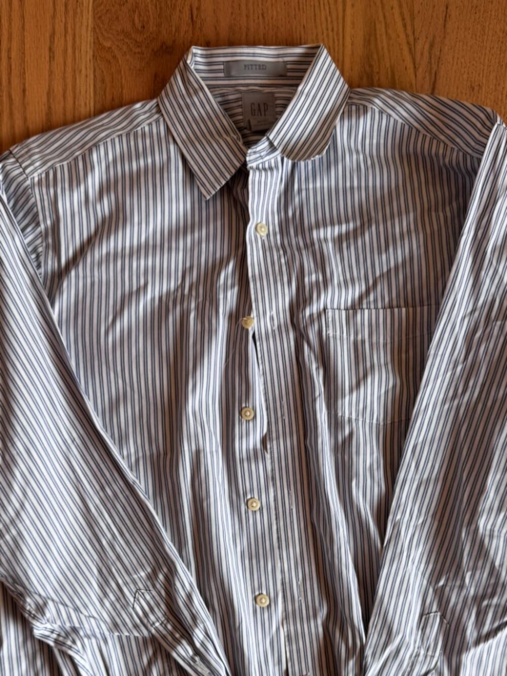 Vintage Gap Fitted 100% Cotton Striped Shirt Blue White Men’s M Y2K